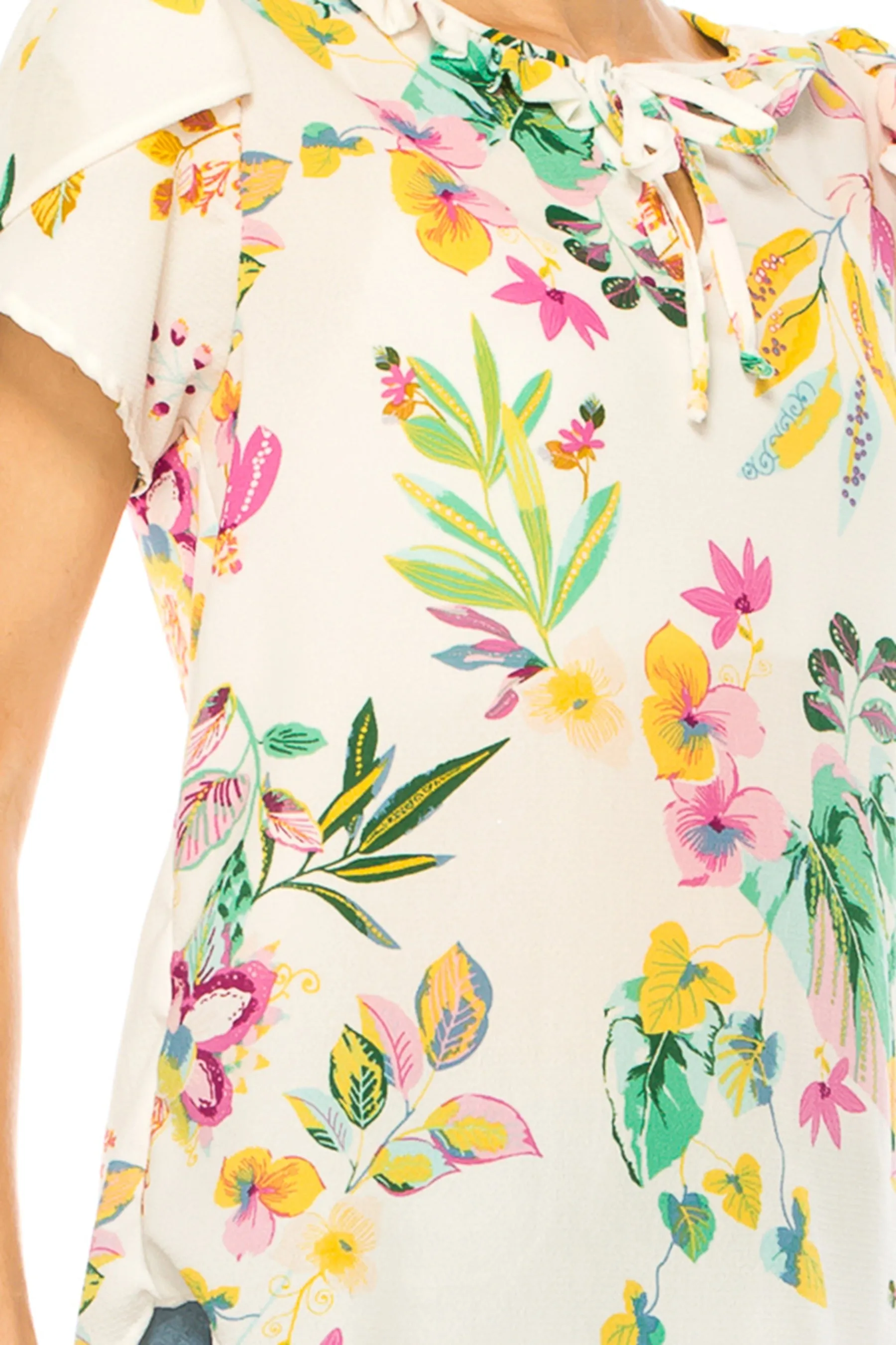 Solid Overlapping Short Sleeve Top with Front Keyhole B82901 $9.50