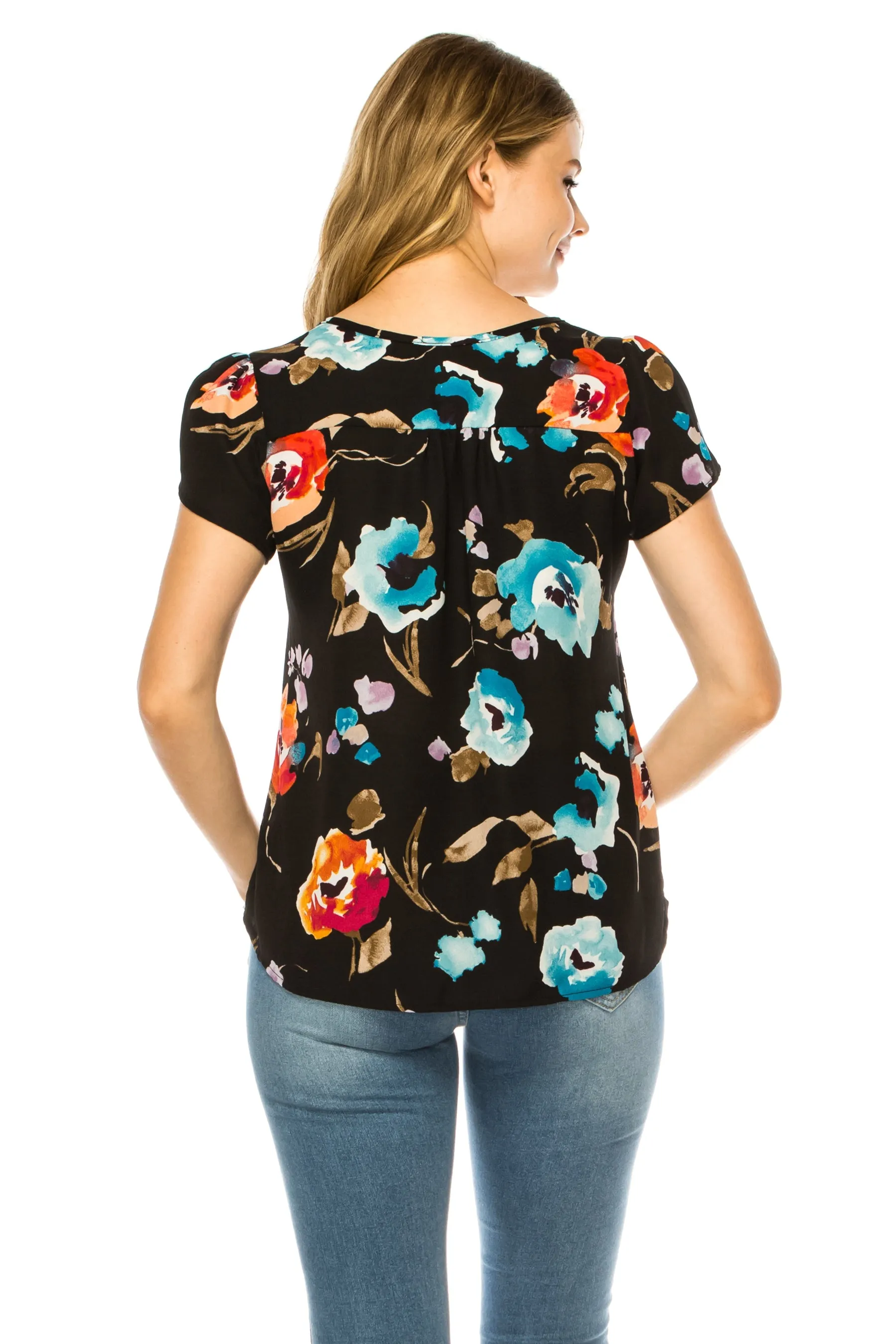 Solid Overlapping Short Sleeve Top with Front Keyhole B82901 $9.50