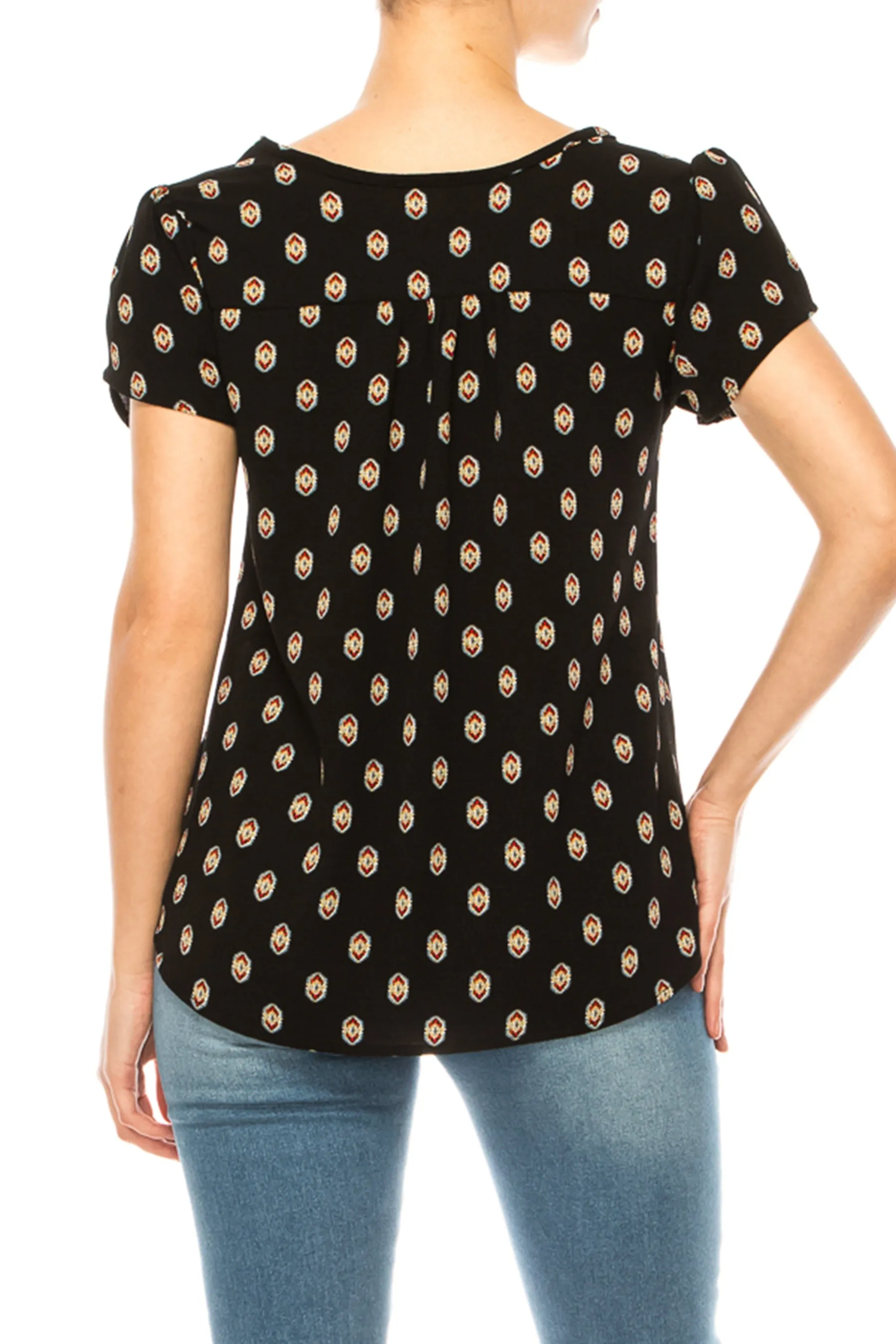 Solid Overlapping Short Sleeve Top with Front Keyhole B82901 $9.50