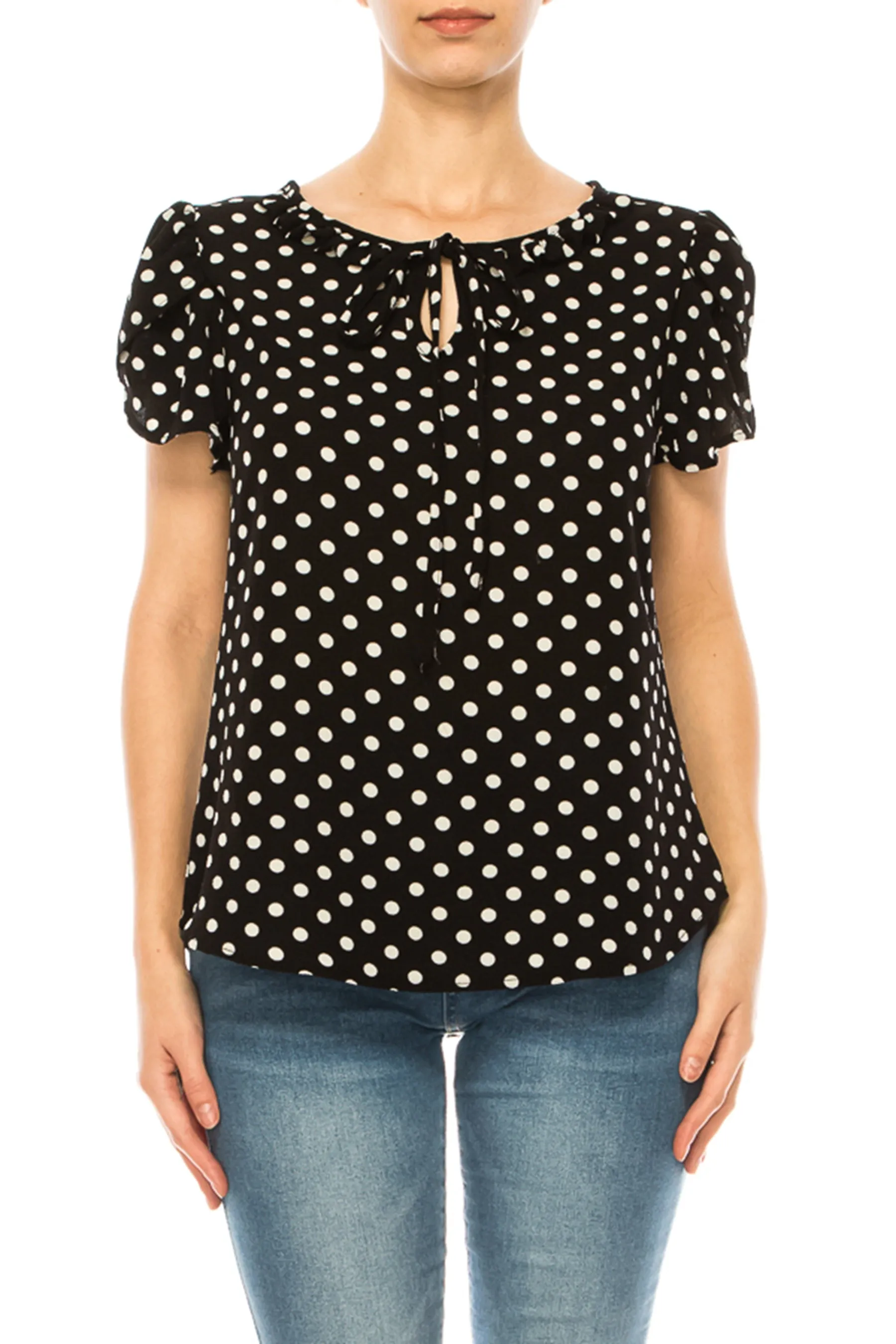 Solid Overlapping Short Sleeve Top with Front Keyhole B82901 $9.50