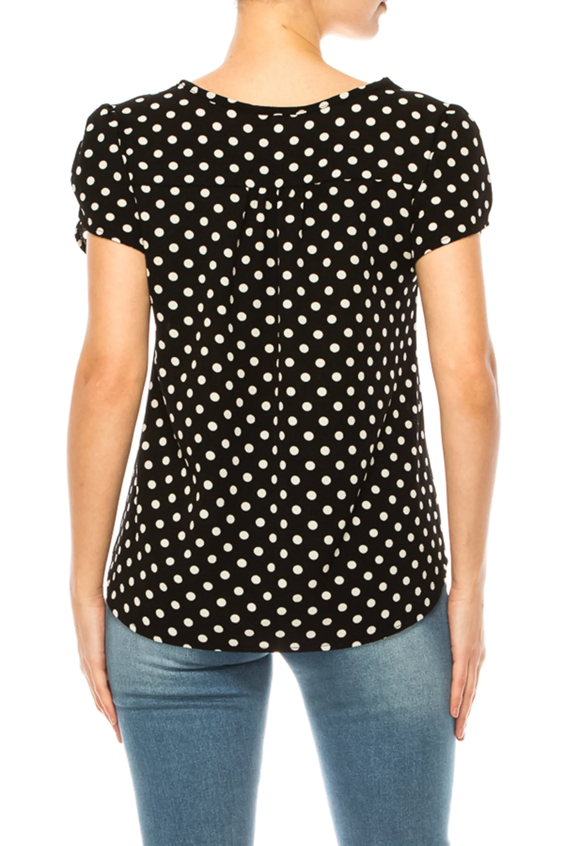 Solid Overlapping Short Sleeve Top with Front Keyhole B82901 $9.50