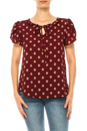 Solid Overlapping Short Sleeve Top with Front Keyhole B82901 $9.50