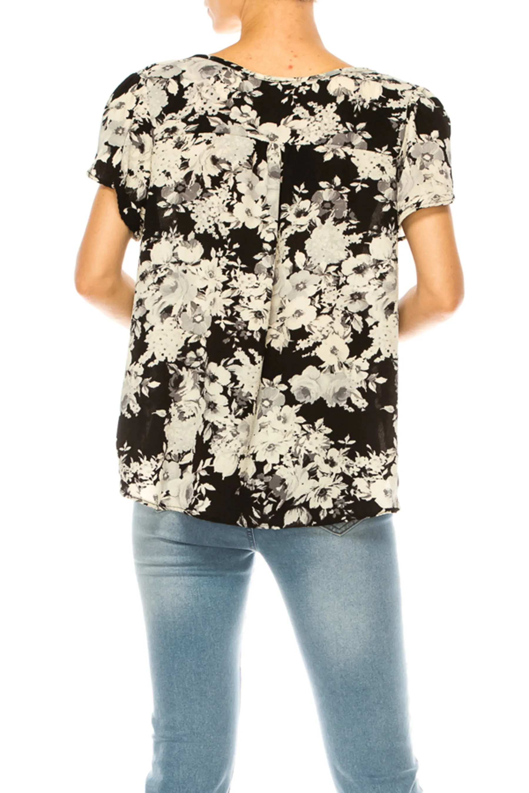 Solid Overlapping Short Sleeve Top with Front Keyhole B82901 $9.50