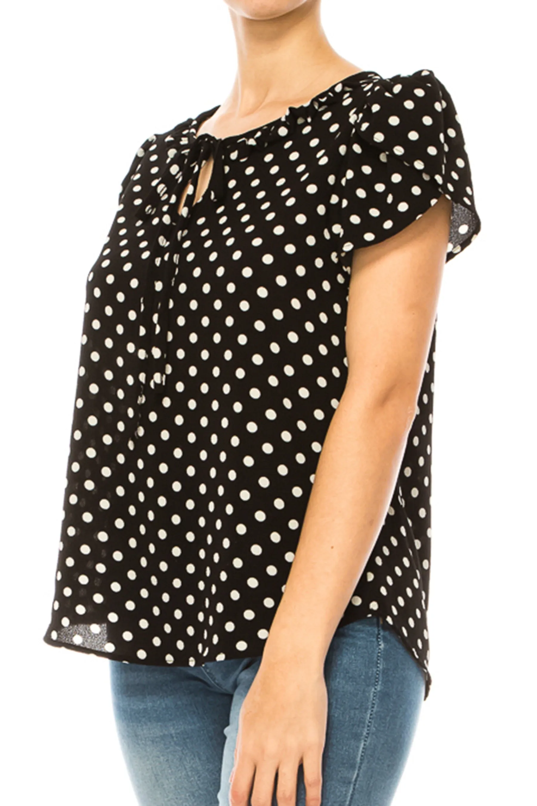 Solid Overlapping Short Sleeve Top with Front Keyhole B82901 $9.50