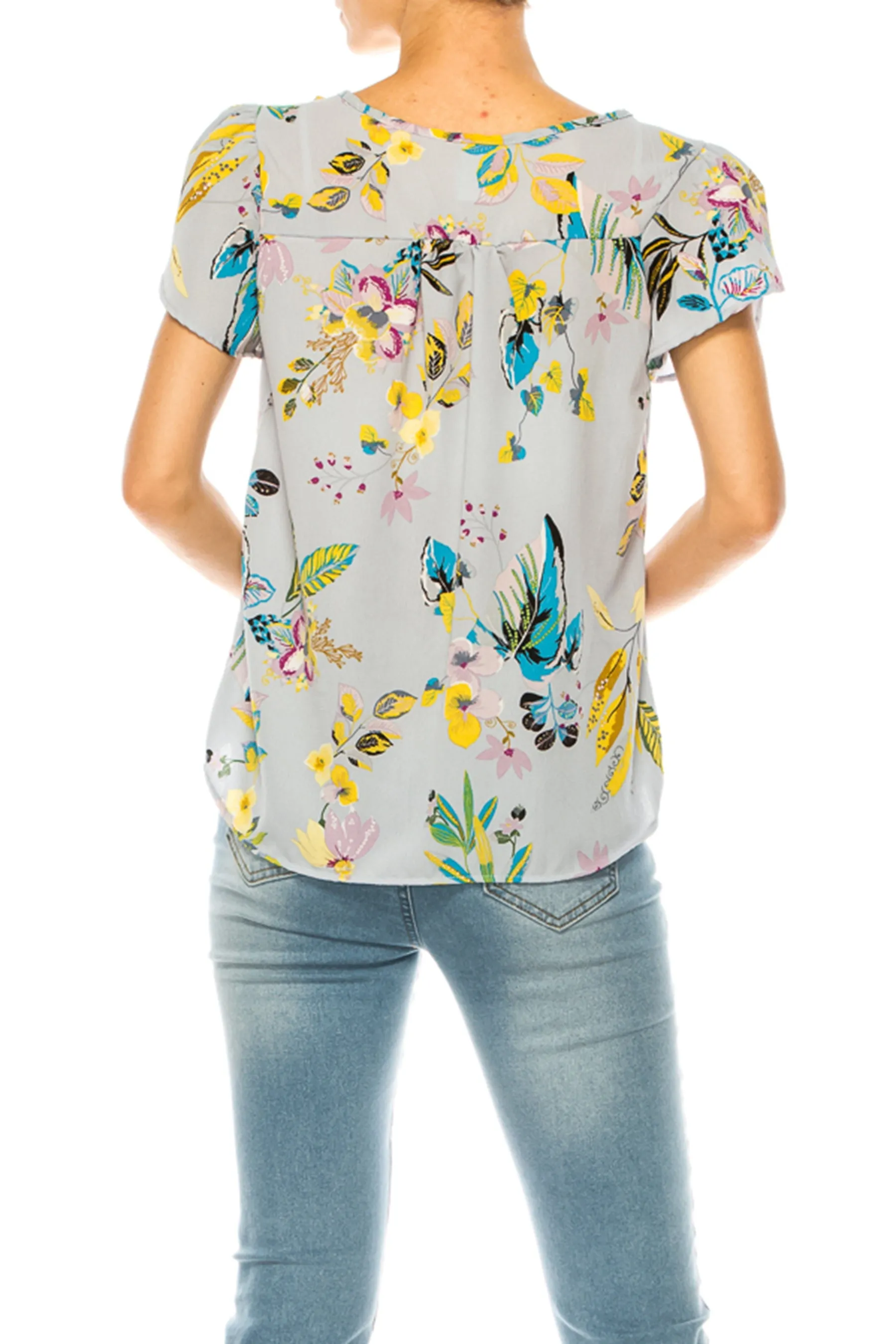 Solid Overlapping Short Sleeve Top with Front Keyhole B82901 $9.50