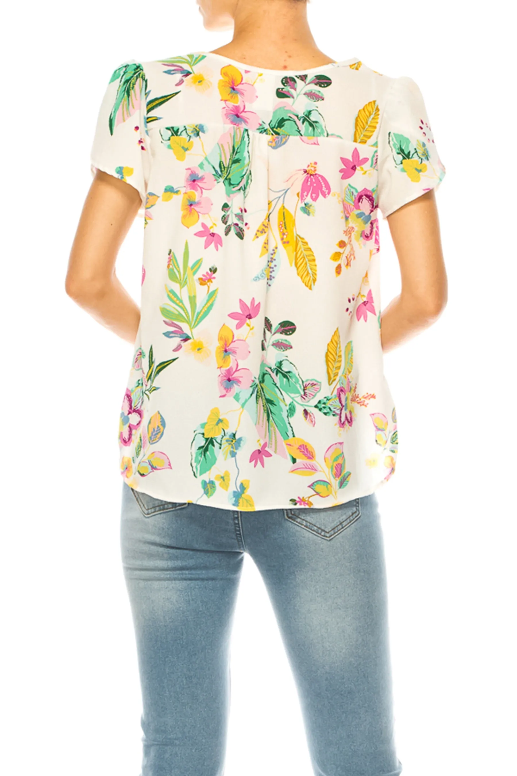 Solid Overlapping Short Sleeve Top with Front Keyhole B82901 $9.50