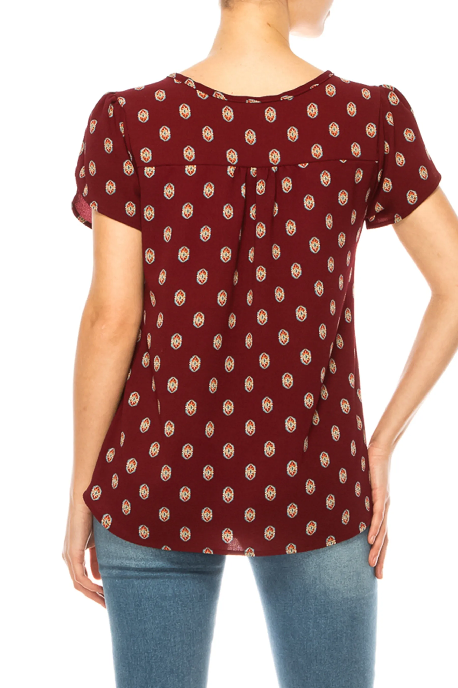 Solid Overlapping Short Sleeve Top with Front Keyhole B82901 $9.50