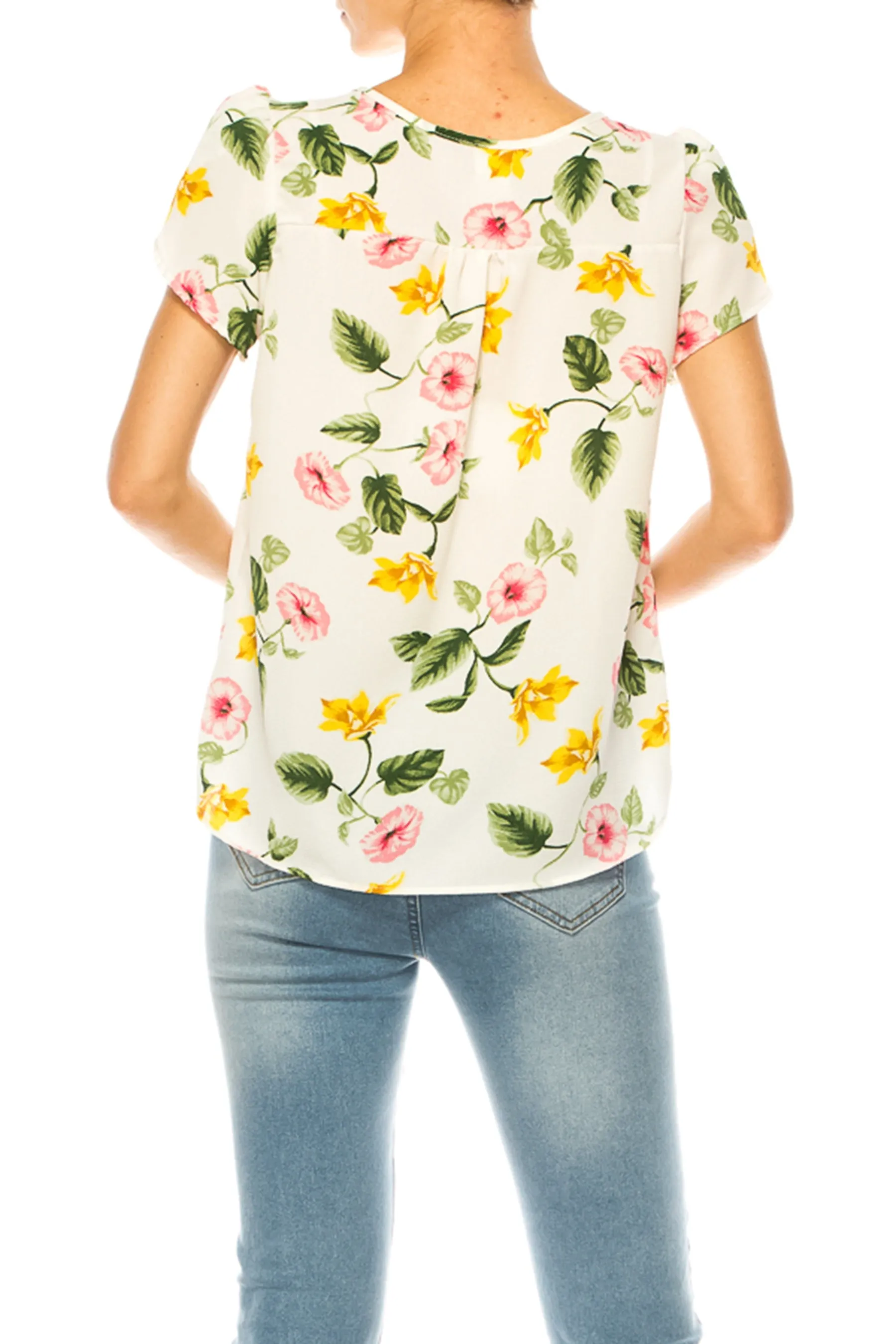 Solid Overlapping Short Sleeve Top with Front Keyhole B82901 $9.50
