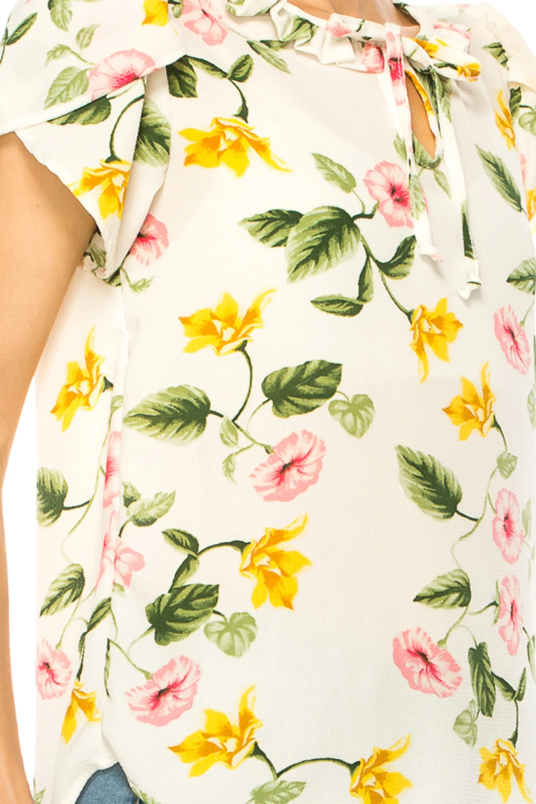 Solid Overlapping Short Sleeve Top with Front Keyhole B82901 $9.50