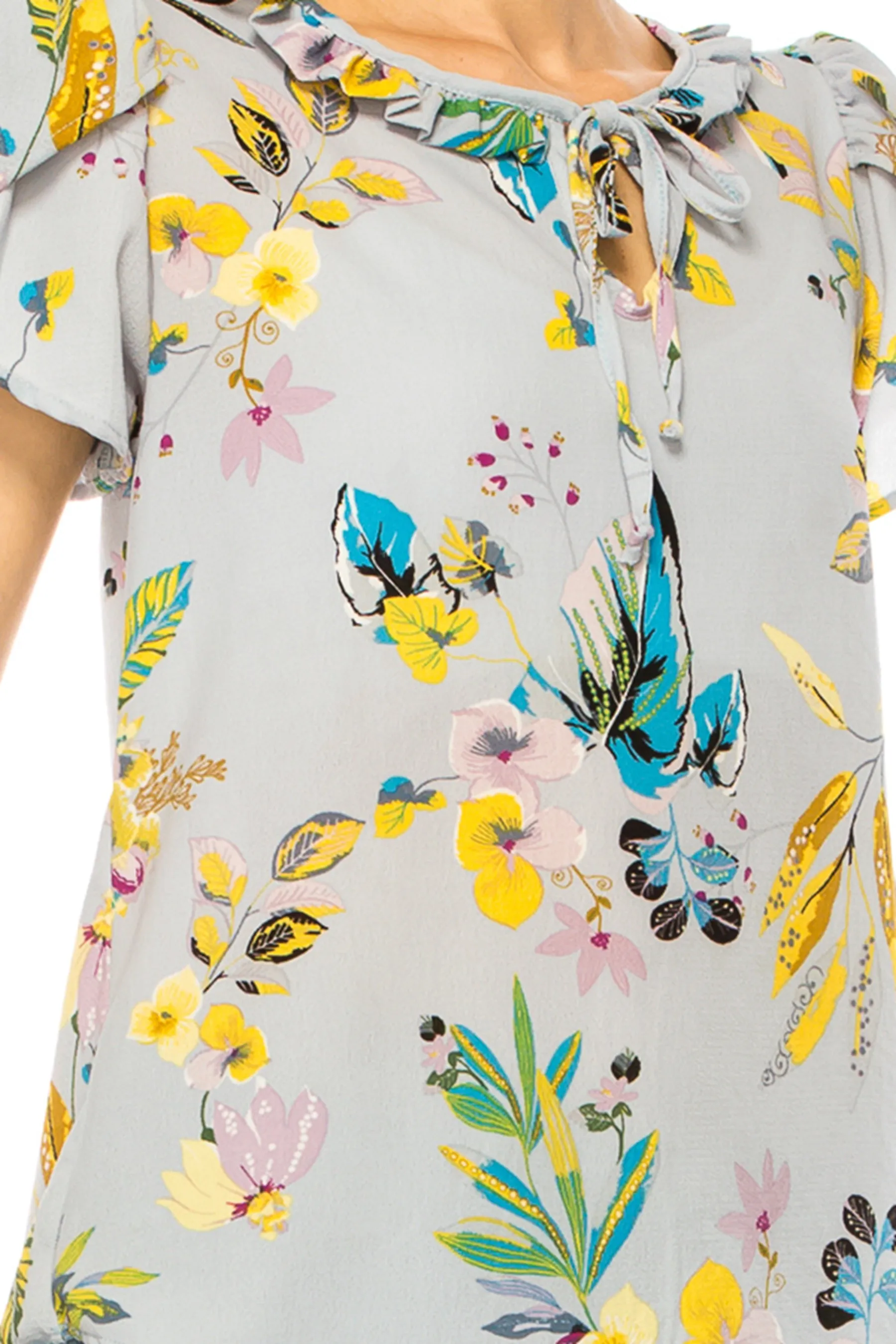 Solid Overlapping Short Sleeve Top with Front Keyhole B82901 $9.50