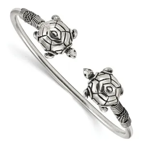 Sterling Silver Antiqued Turtle Flexible Bangle Bracelet