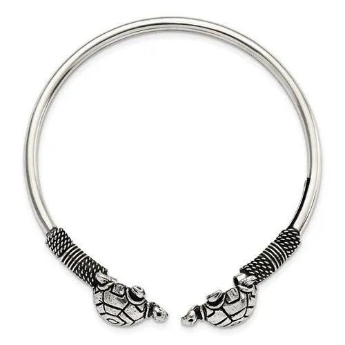 Sterling Silver Antiqued Turtle Flexible Bangle Bracelet