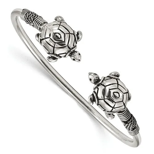 Sterling Silver Antiqued Turtle Flexible Bangle Bracelet