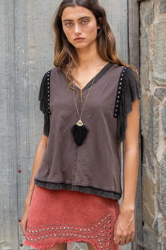 Studded Flutter Sleeve Shirt