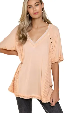 Studded Strappy Back Waffle Mixed Knit Top