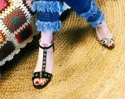 Studded T-strap shoe bling