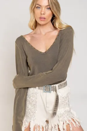 Studded V-neck Top