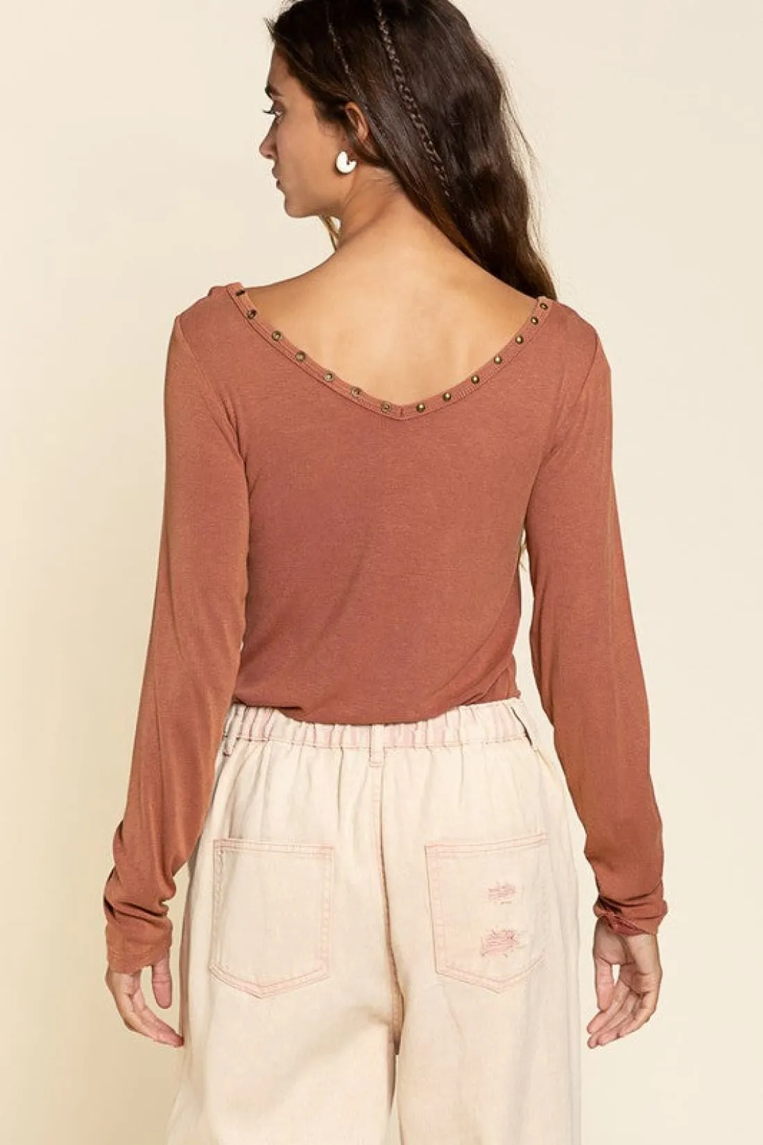 Studded V-neck Top