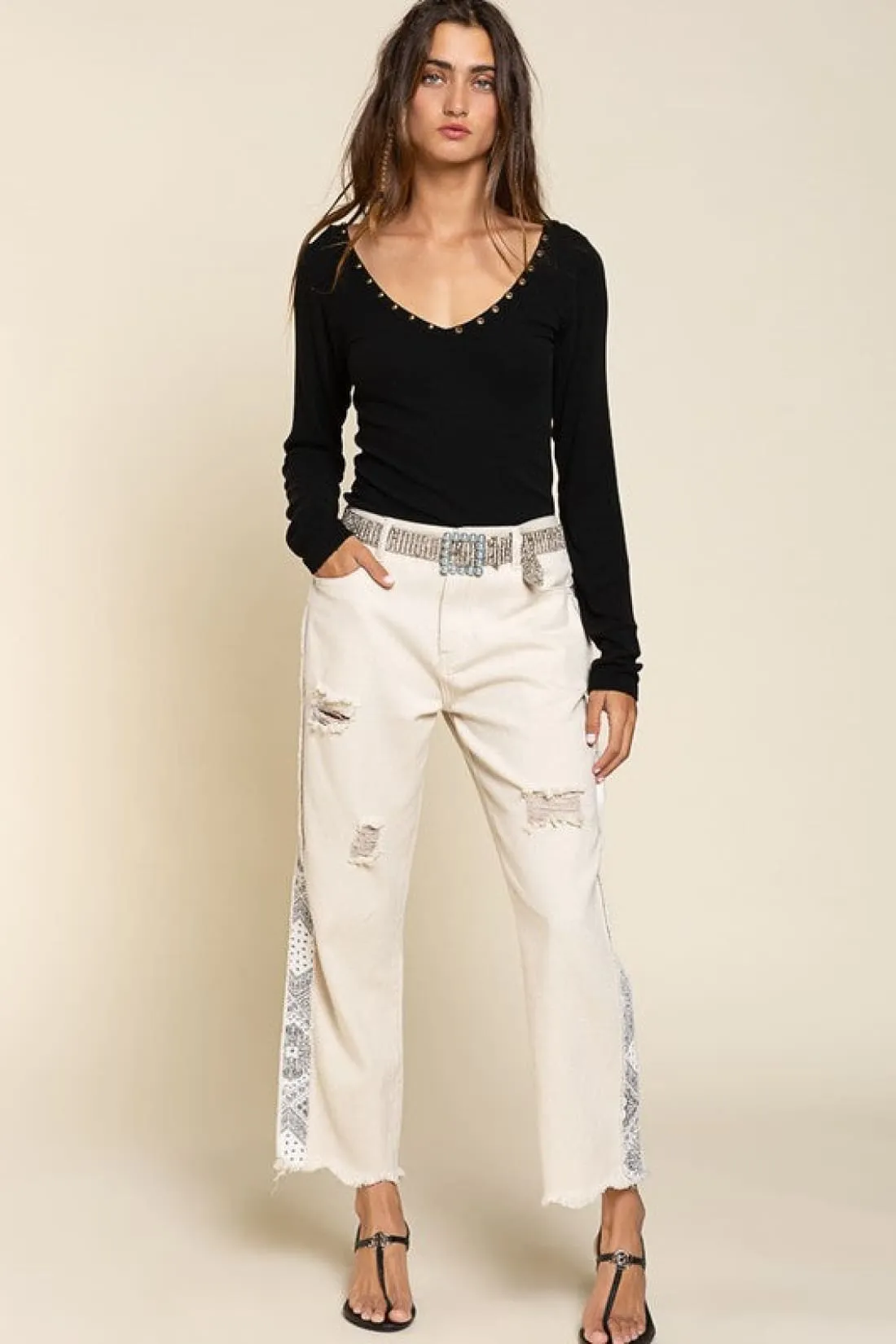 Studded V-neck Top