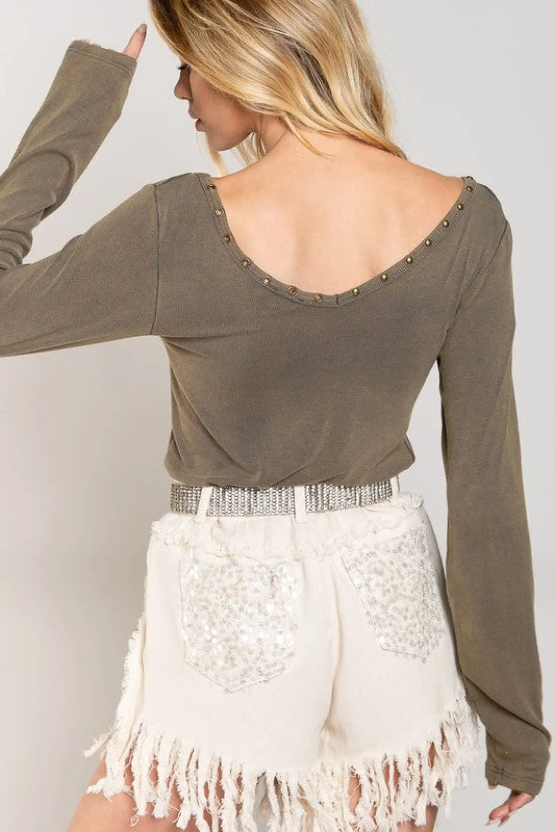 Studded V-neck Top