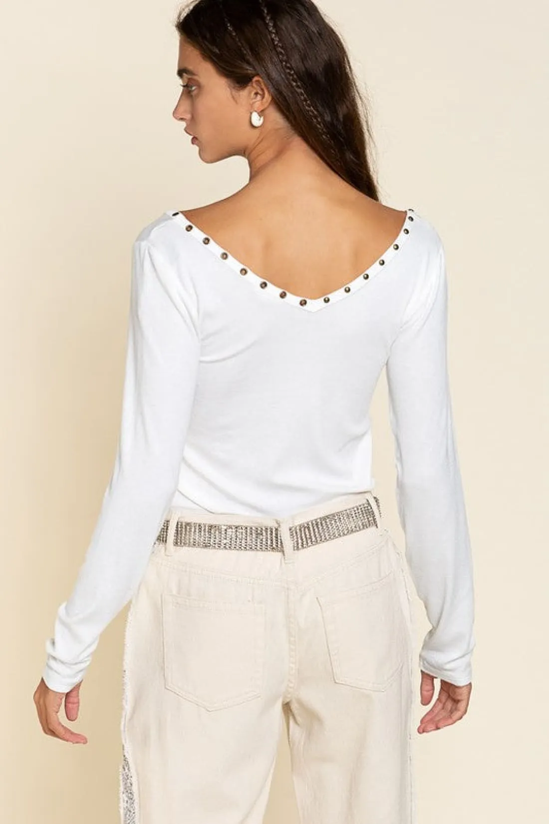 Studded V-neck Top