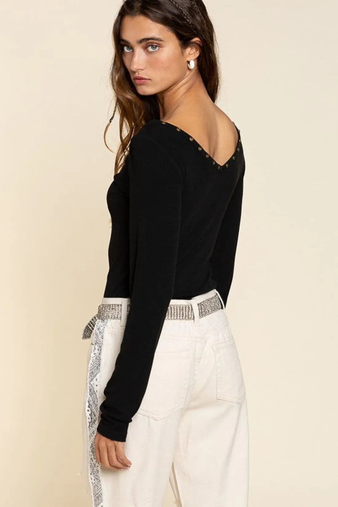 Studded V-neck Top