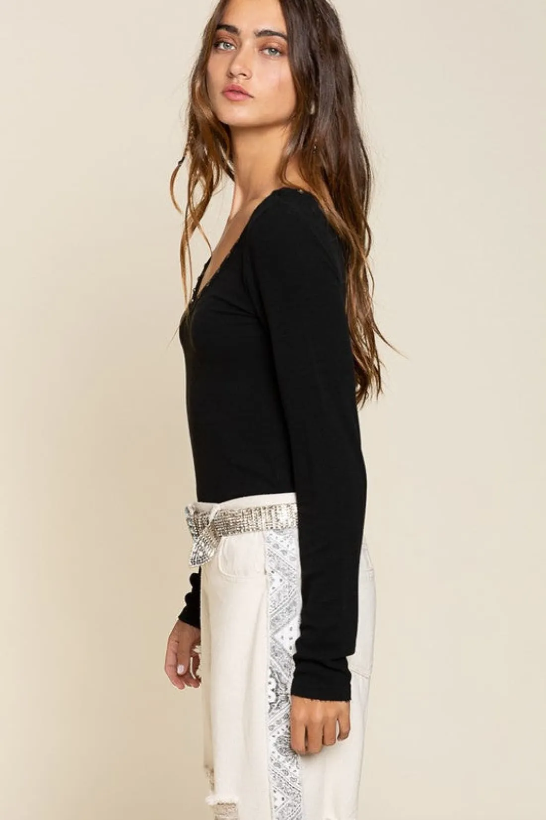 Studded V-neck Top