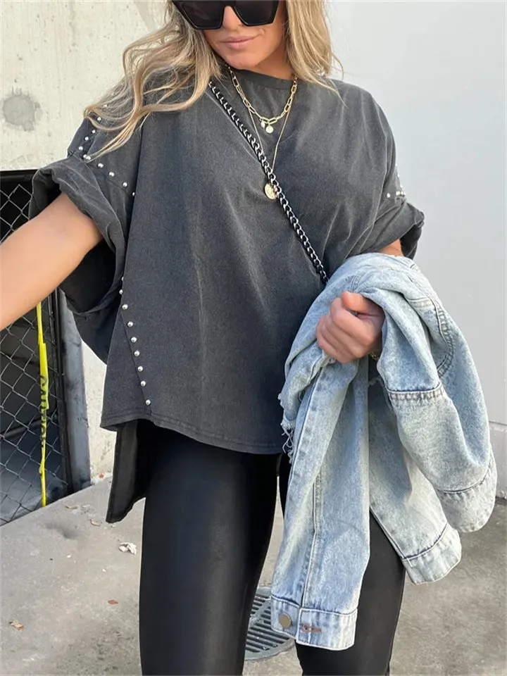 Stylish Side Studded Oversized Short Sleeve Shirt for Women