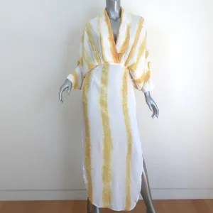 SWF Plunge Maxi Dress Golden Hour Tie Dye Stripe Crepe Size Small NEW