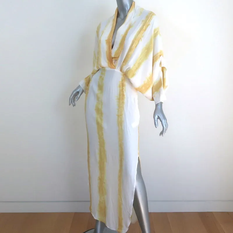 SWF Plunge Maxi Dress Golden Hour Tie Dye Stripe Crepe Size Small NEW