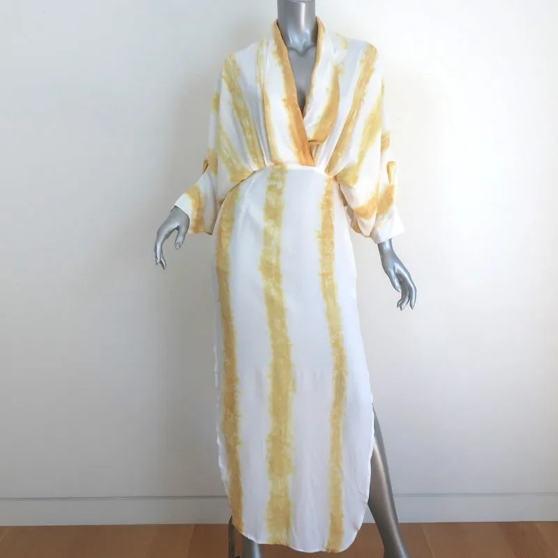 SWF Plunge Maxi Dress Golden Hour Tie Dye Stripe Crepe Size Small NEW