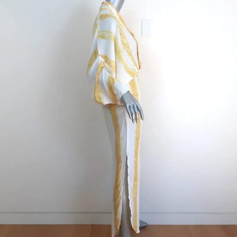 SWF Plunge Maxi Dress Golden Hour Tie Dye Stripe Crepe Size Small NEW