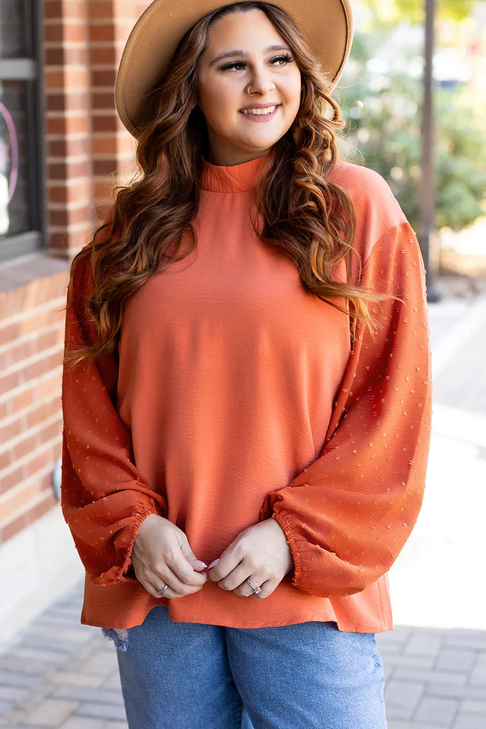Swiss Dot Balloon Sleeve Loose Blouse