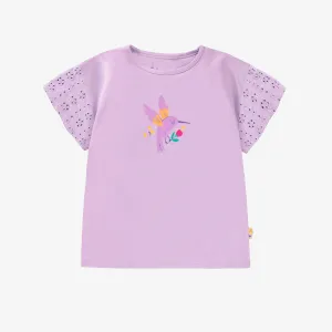 T-shirt mauve avec illustration, enfant||Purple T-shirt with illustration, child