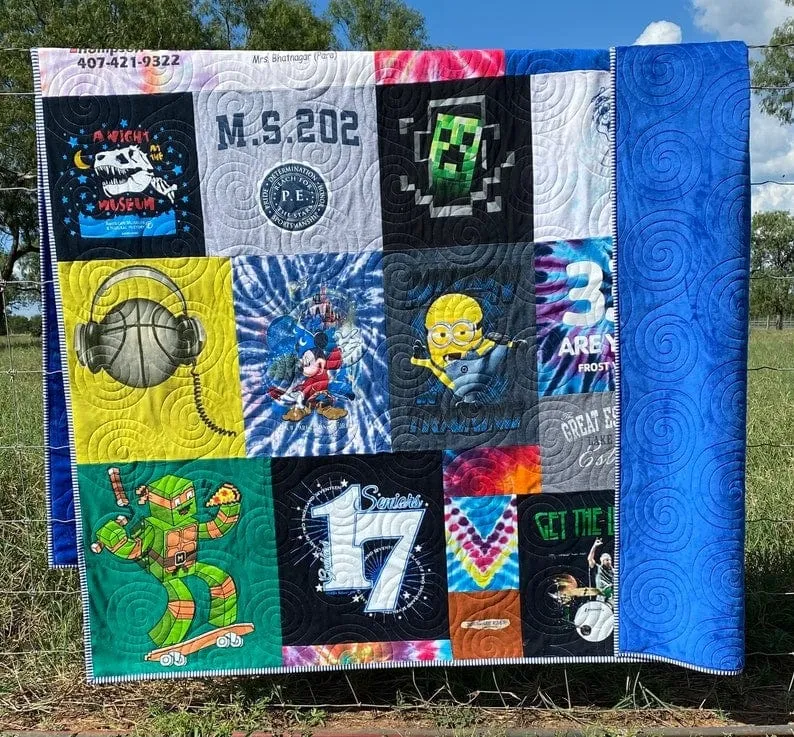 T-Shirt Quilt Custom DEPOSIT Memory Blanket Graduation Gift Tee Handmade Keepsake Personalized Modern Design Sport Clothing College Birthday