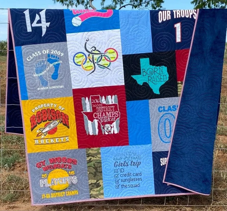 T-Shirt Quilt Custom DEPOSIT Memory Blanket Graduation Gift Tee Handmade Keepsake Personalized Modern Design Sport Clothing College Birthday
