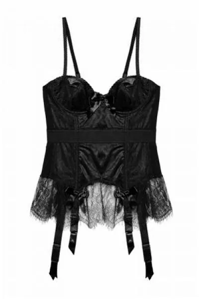 Tempest Lace Basque with Bows - Black -