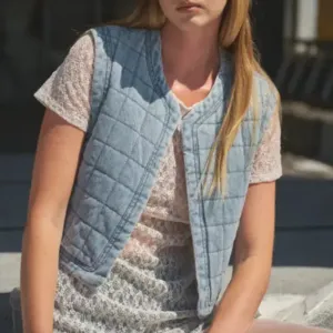 The Erin Quilted Sherpa Lining Vest in Denim