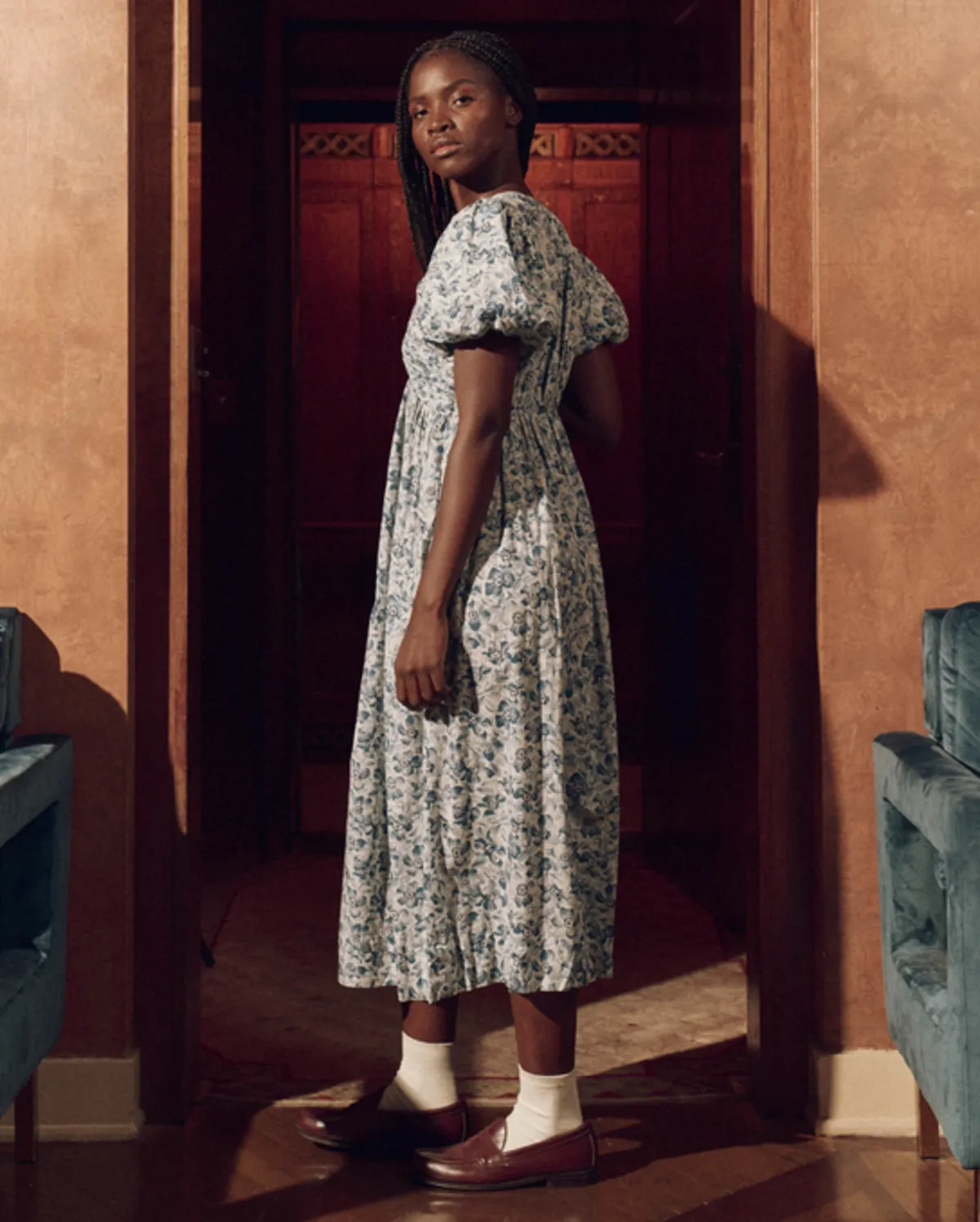 The Gallery Dress - Light Sky Pressed Floral Print