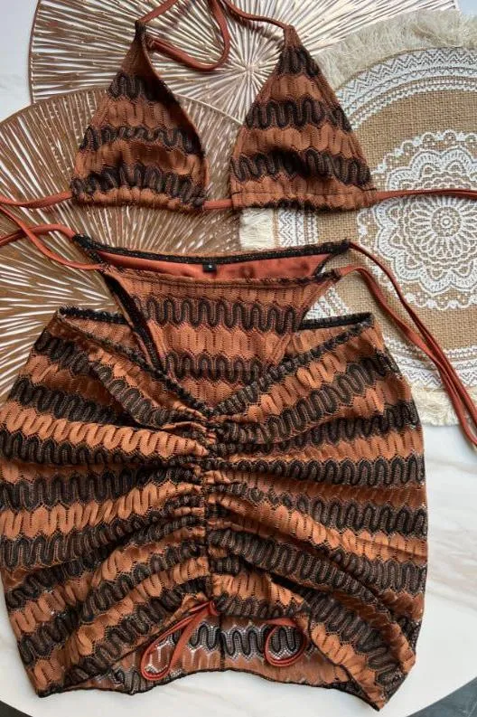 Three-Piece Knitted Gradient Striped Bikini