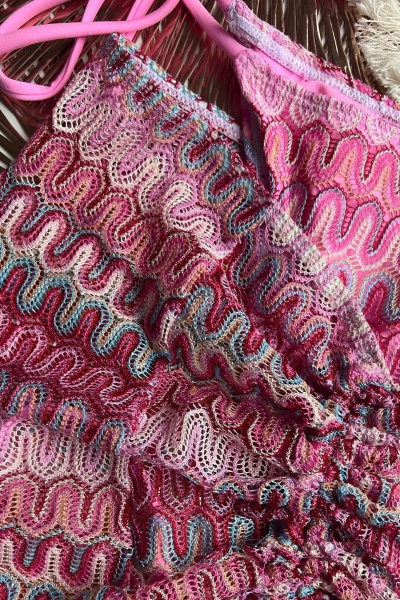 Three-Piece Knitted Gradient Striped Bikini