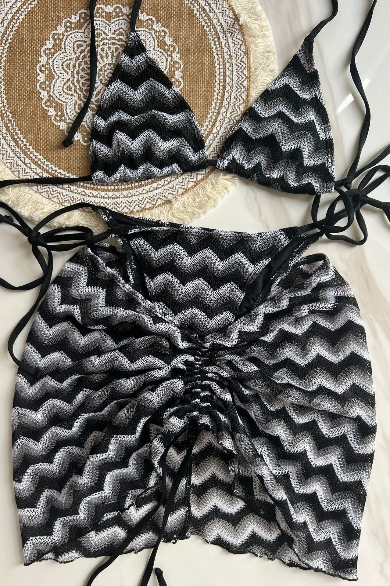 Three-Piece Knitted Gradient Striped Bikini