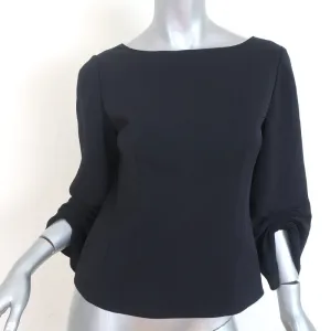 Tibi Ruched Sleeve Top Black Crepe Size 4 Zip-Back Blouse NEW