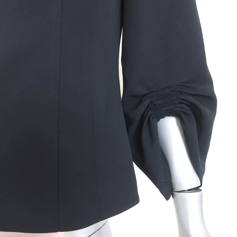 Tibi Ruched Sleeve Top Black Crepe Size 4 Zip-Back Blouse NEW