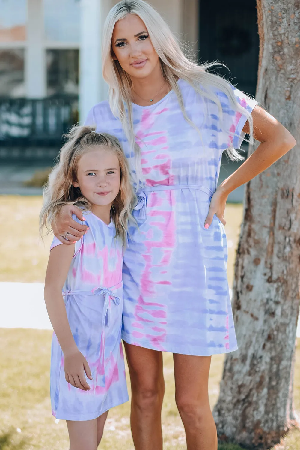 Tie-Dye Belted Mini T-Shirt Dress