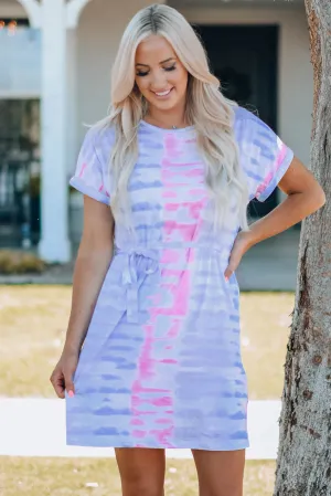 Tie-Dye Belted Mini T-Shirt Dress