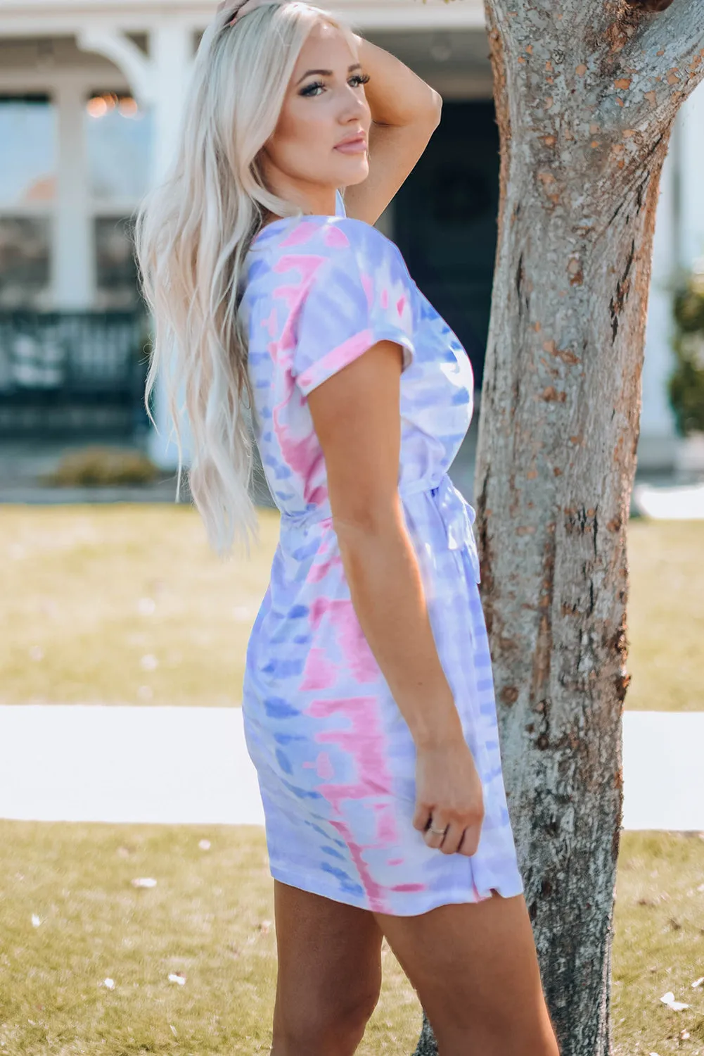 Tie-Dye Belted Mini T-Shirt Dress