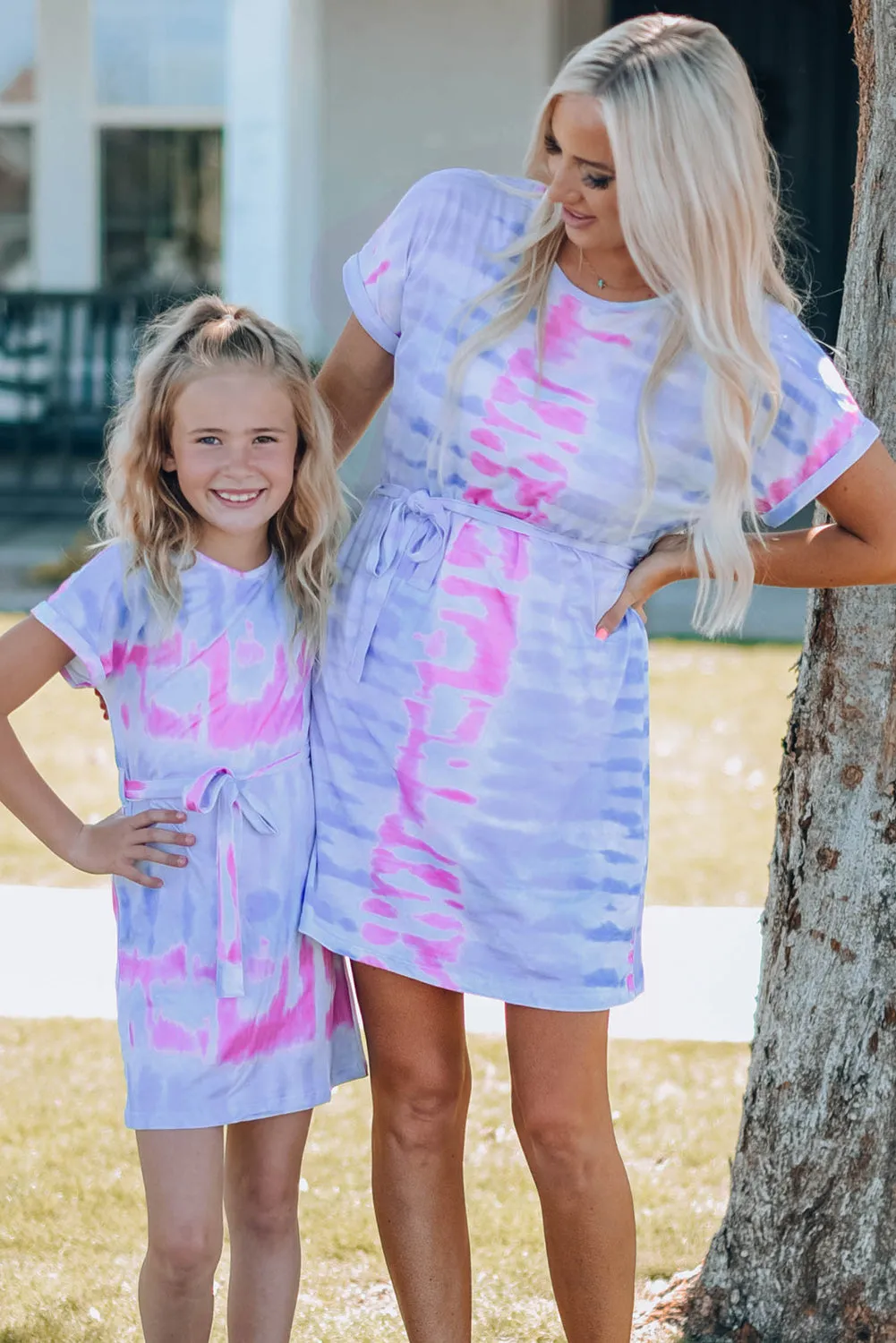 Tie-Dye Belted Mini T-Shirt Dress