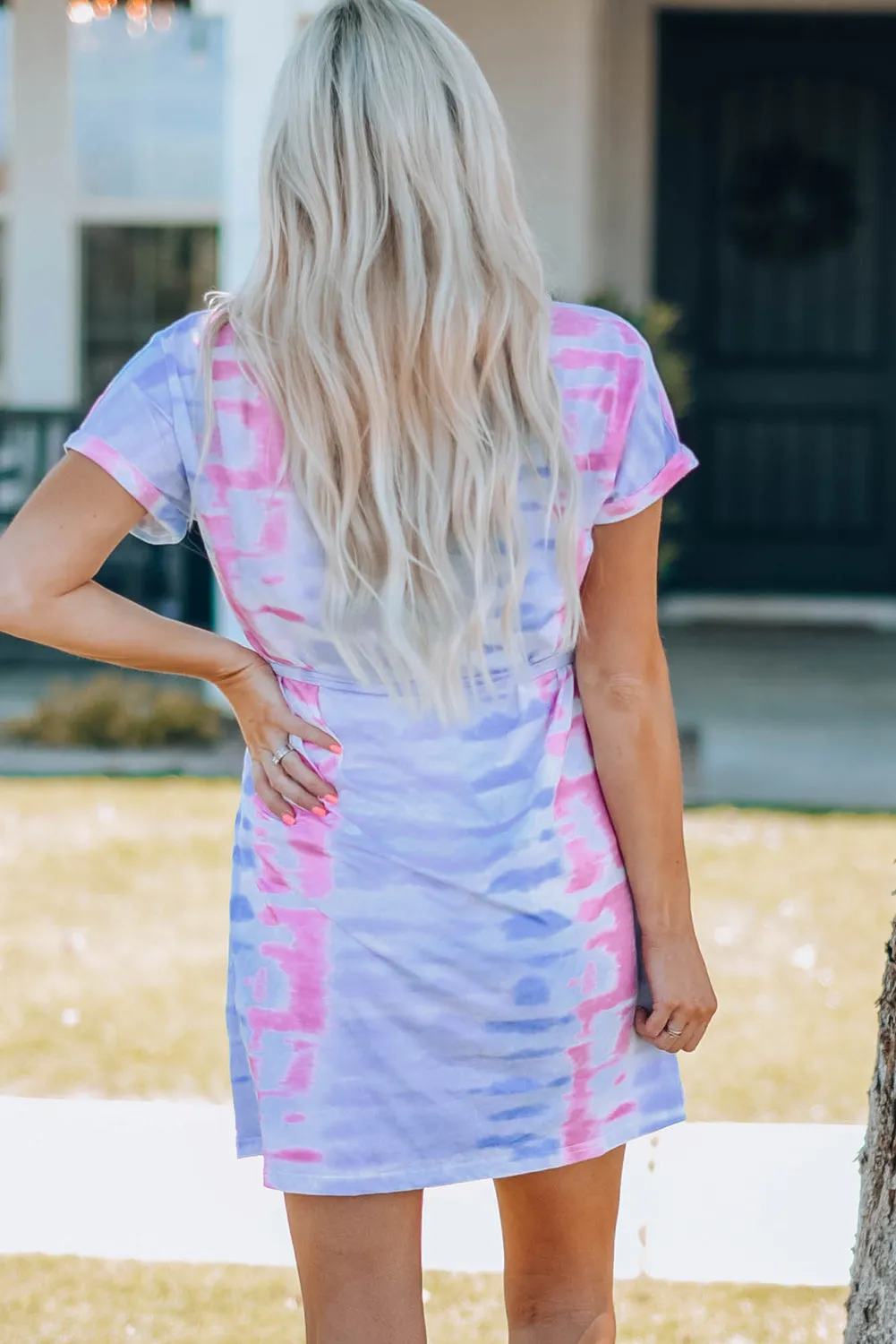 Tie-Dye Belted Mini T-Shirt Dress