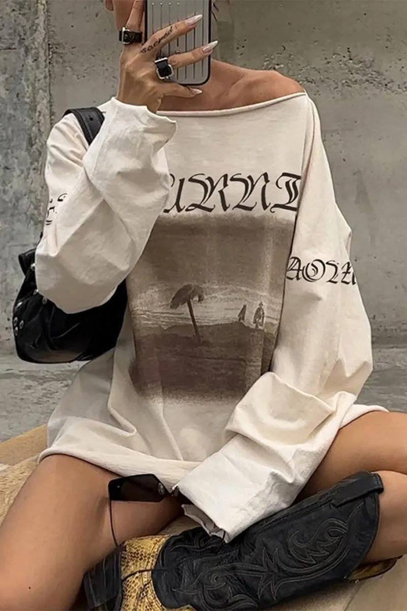 TR3051 Oversized Off Shoulder Shirt Top